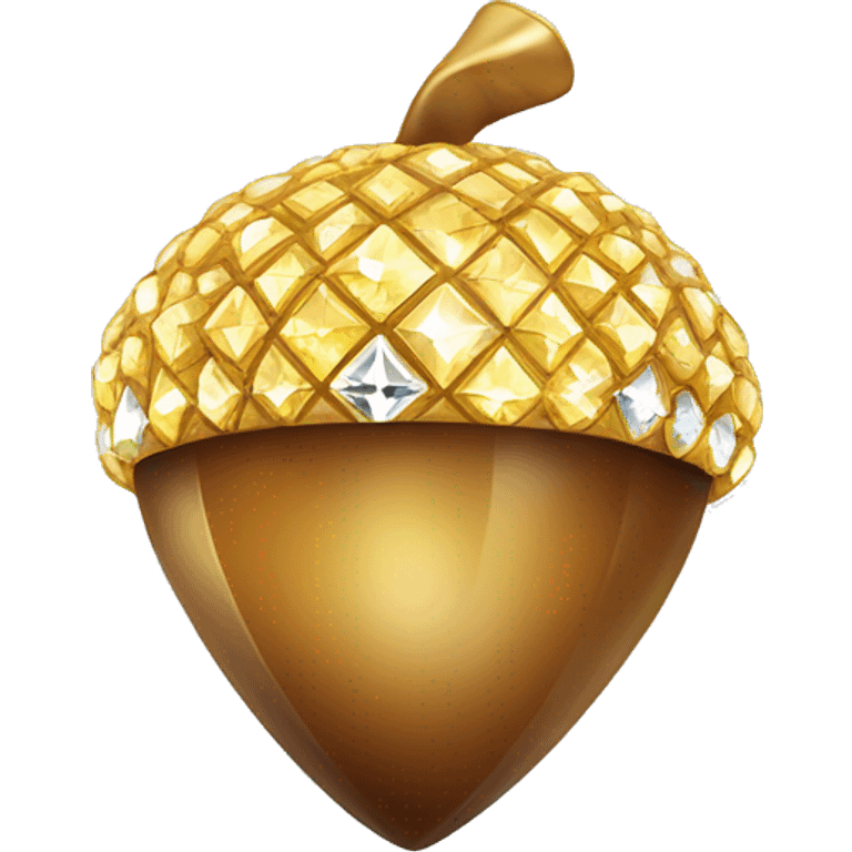 sparkling diamond Acorn like diamond with stem made of gold emoji