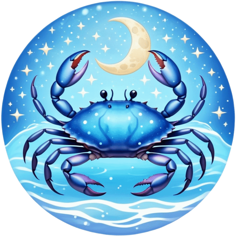 Realistic light blue white iridescent Celestial cancer Crab water dreamy astrology moon stars starry emoji