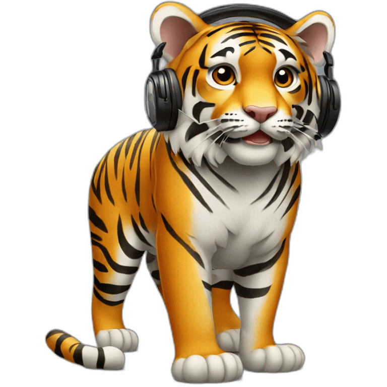 tiger standing on 2 feet wearing headphones emoji