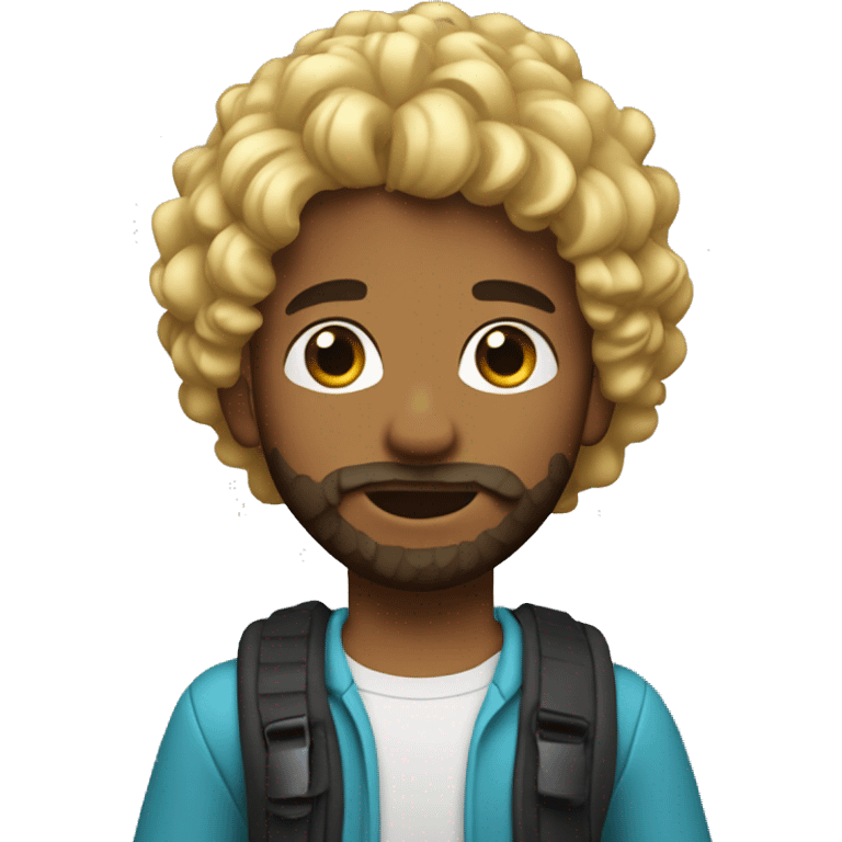 boy blonde with surfer curly hair and brown beard, pronounced jaw emoji