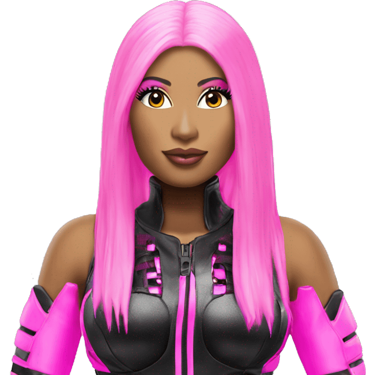 nicki minaj wearing an electronic cyber neon black and pink outfit head shot emoji