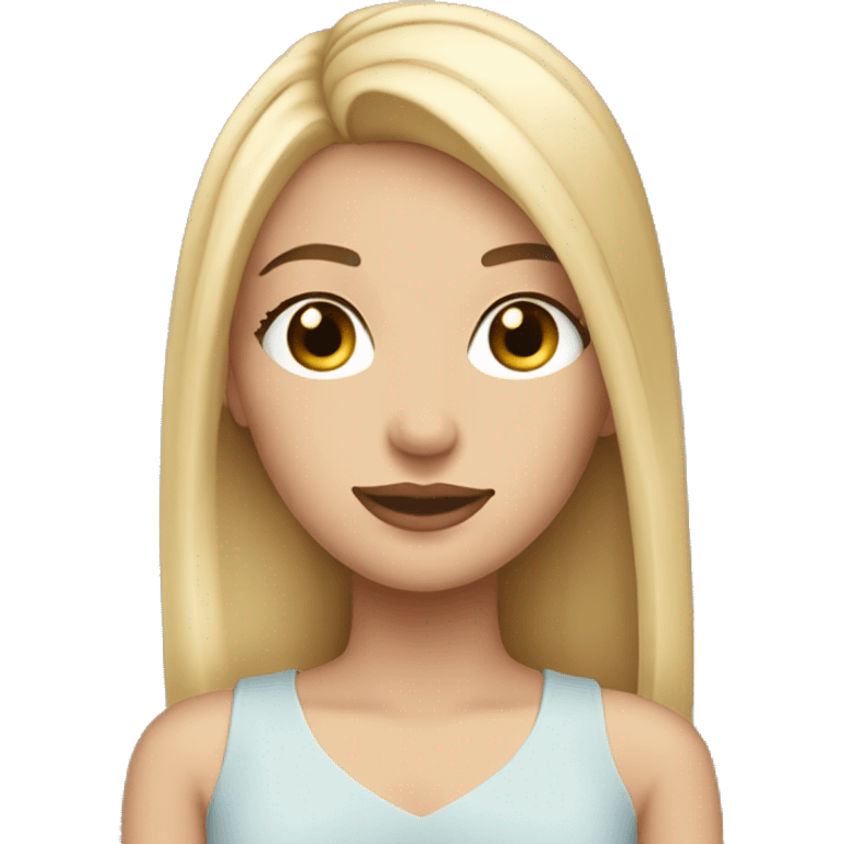 blonde girl with straight hair and a very pretty face. wearing long eyelashes and very subtle makeup  emoji