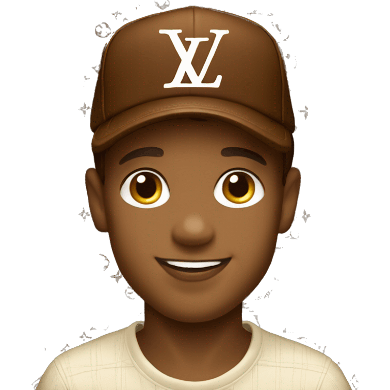 Boy wearing cap Louis Vuitton brown colour and smile emoji