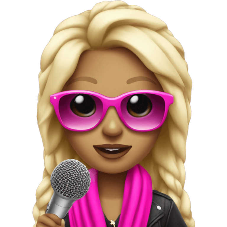 Blonde popstar with pink microphone and pink sunglasses with pink scarf emoji