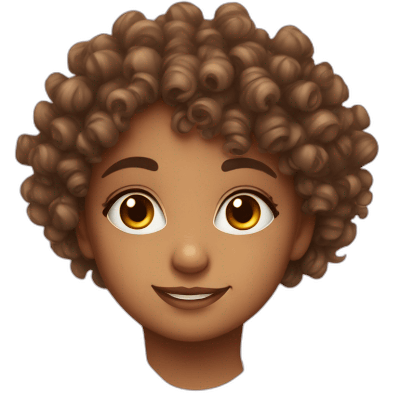 Curly haired girl smirking and looking up through eyelashes emoji