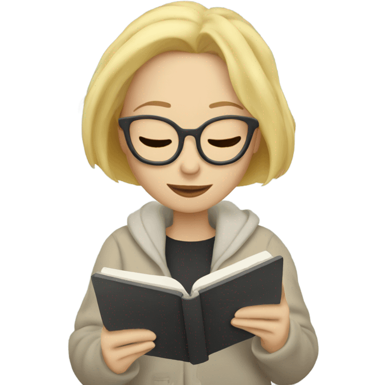 Cozy blonde woman reading on a kindle emoji