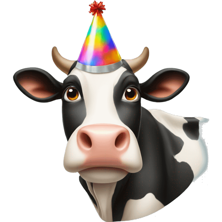 A cow with a party hat emoji