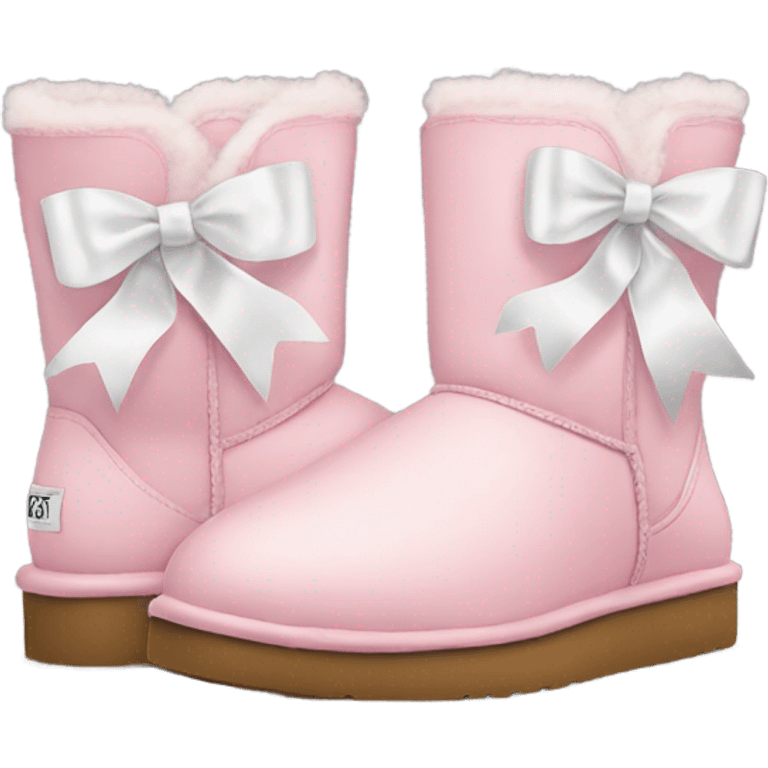 Light pink uggs with white ribbons that are short emoji