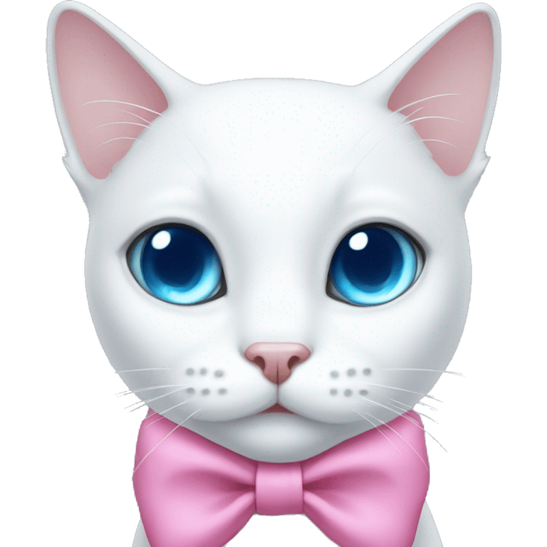 white cat with a pink bow and blue eyes emoji