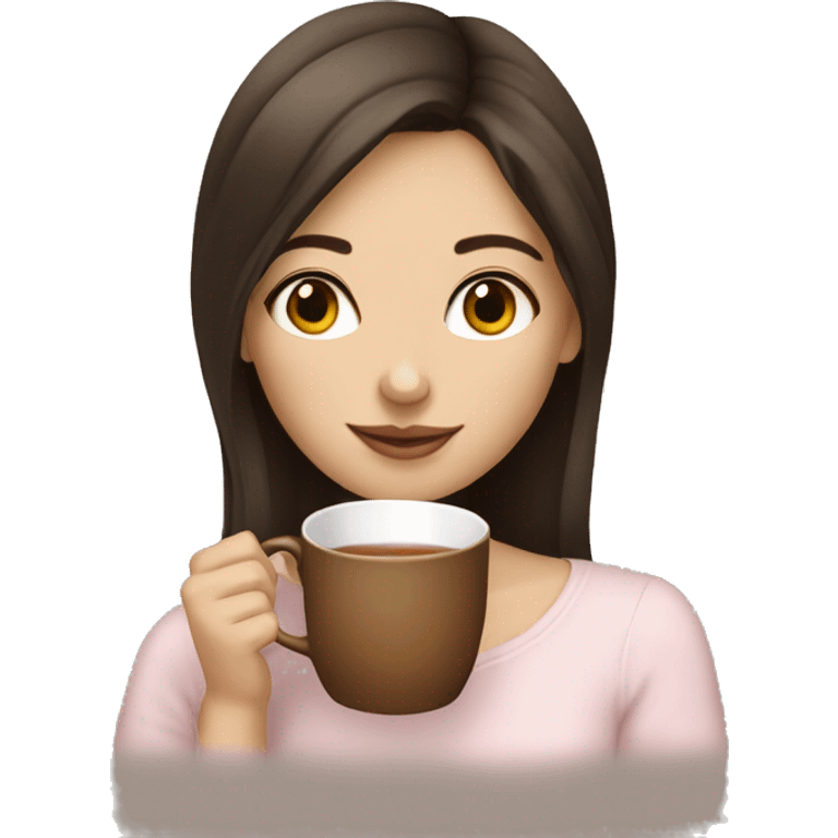 Brunette girl sipping tea white skin emoji