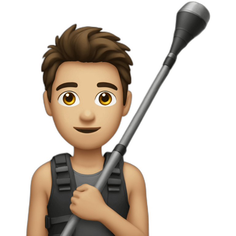 Brunette young Man holding boom pole emoji