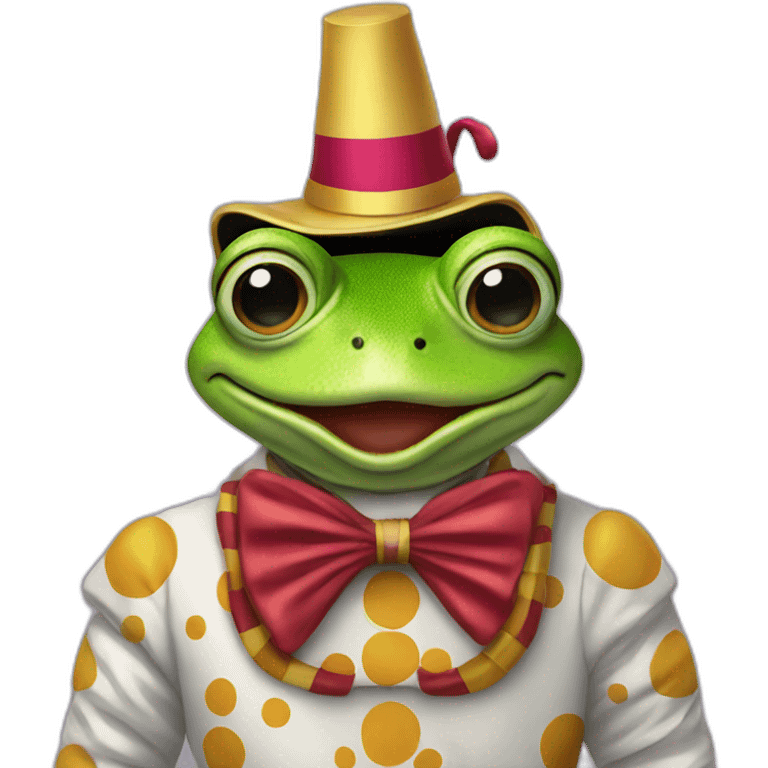 a frog in a clown suit on saturn emoji