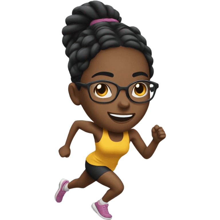 Black girl who runs track with braids and clear glasses emoji