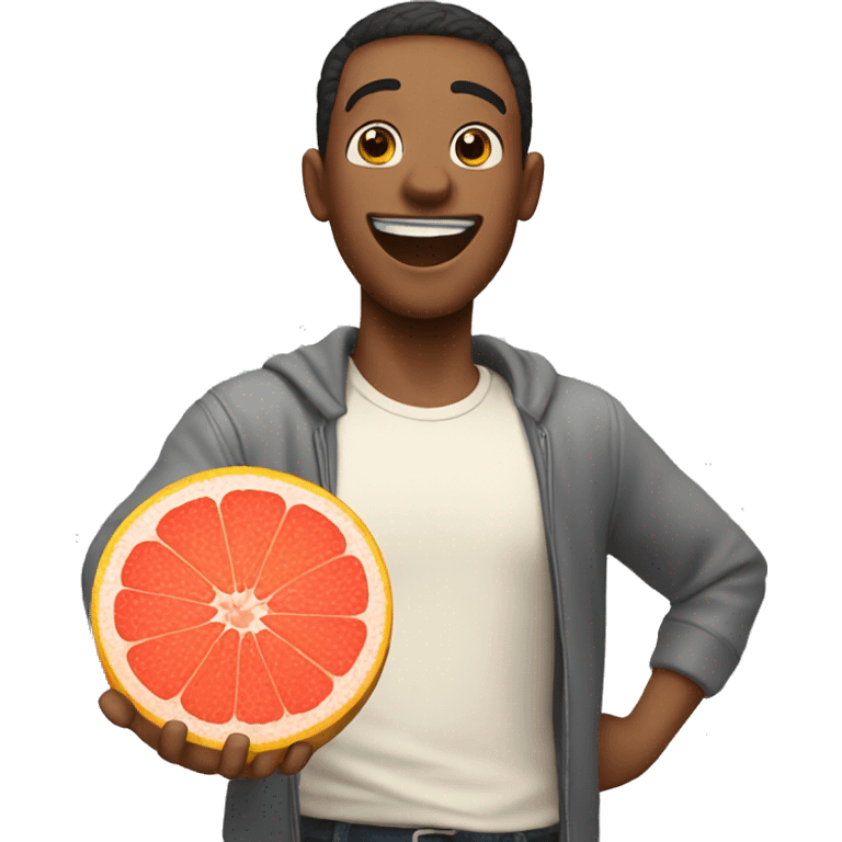 Excited man holding a grapefruit emoji