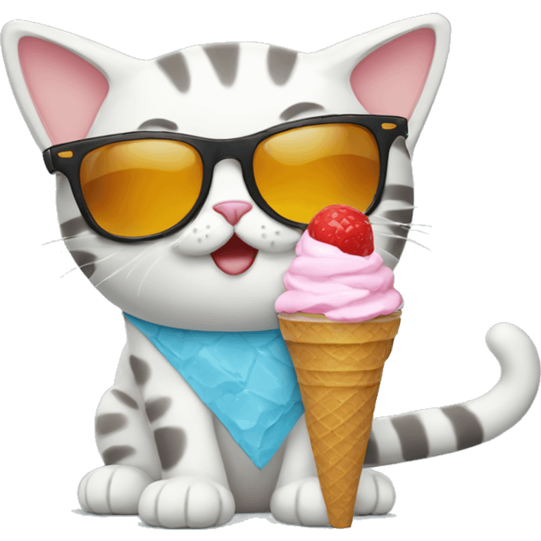 cat with sunglasses eating ice cream emoji