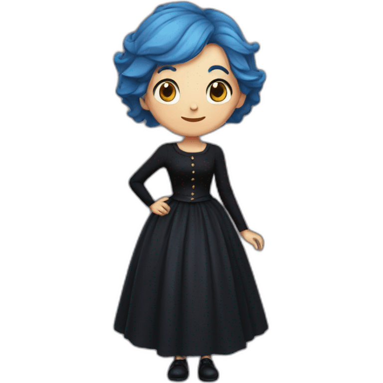 short Blue-haired witch in black full skirt full length emoji