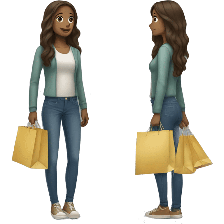 Tall brunette girl with long hair and shopping bags  emoji