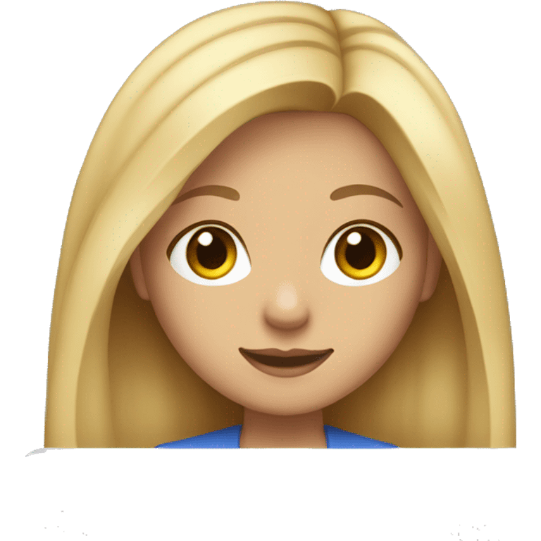 Blonde girl with long hair and brown eyes working on her MacBook emoji