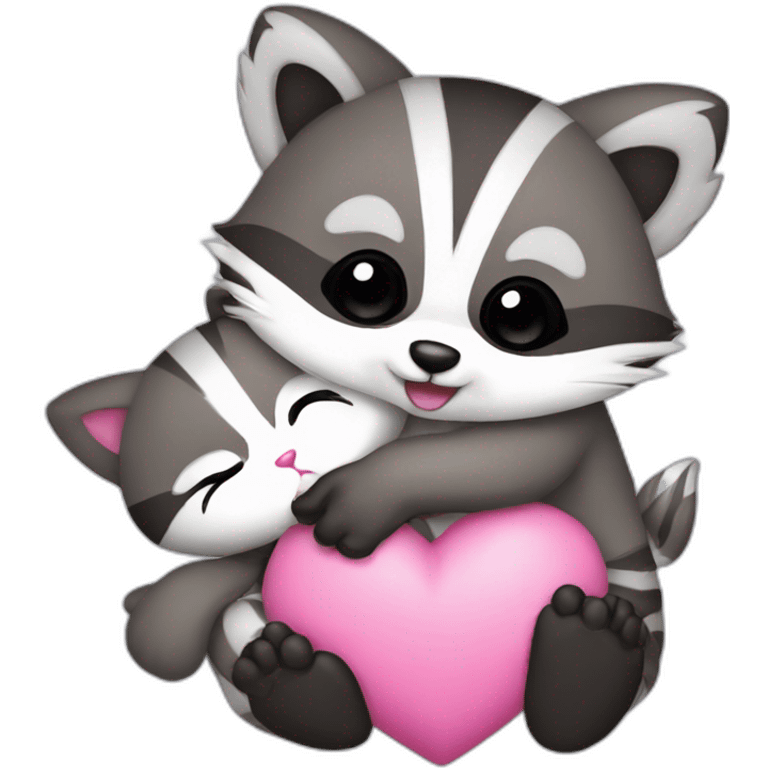 Racoon cuddling with hello kitty emoji