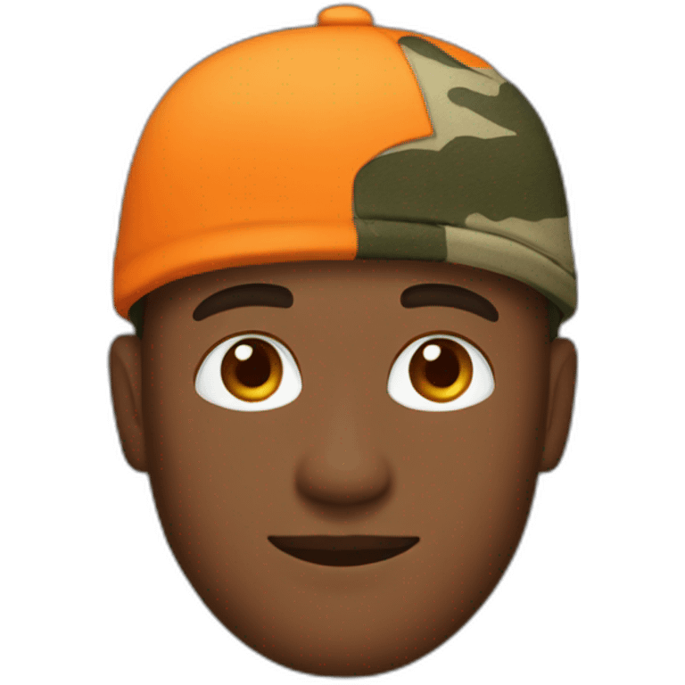 one man with orange shirt and camo headcap emoji