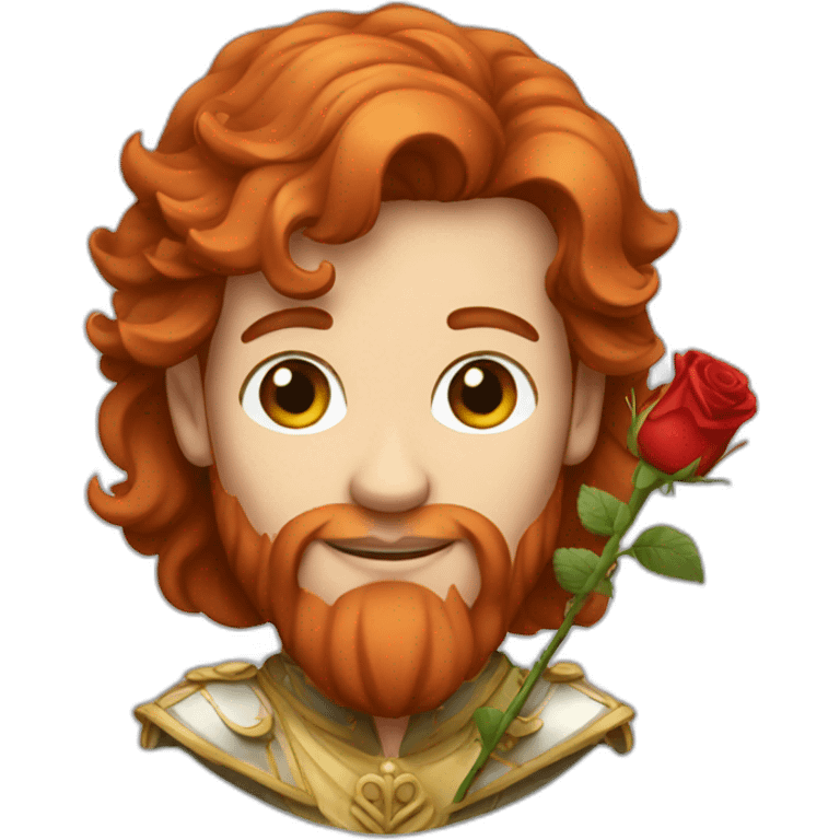 prince with long red hair holding a rose emoji