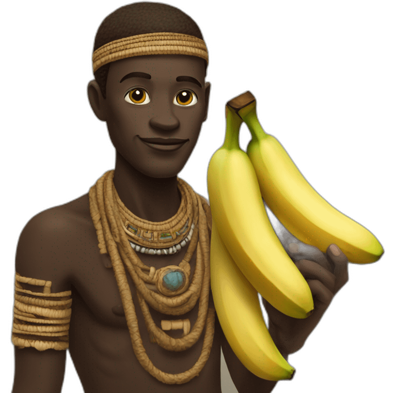 Un homme d’une tribu africaine et un singe tiennent une banane emoji