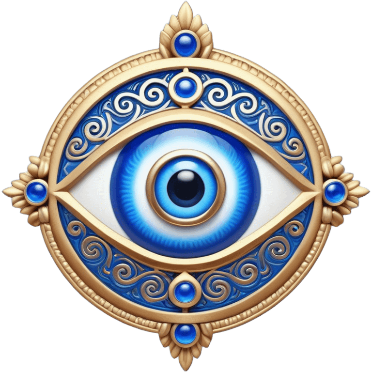 Cinematic Realistic depiction of a classic Evil Eye talisman, rendered with intricate details and vibrant blue hues, set against a soft, ethereal backdrop that underscores its protective symbolism emoji