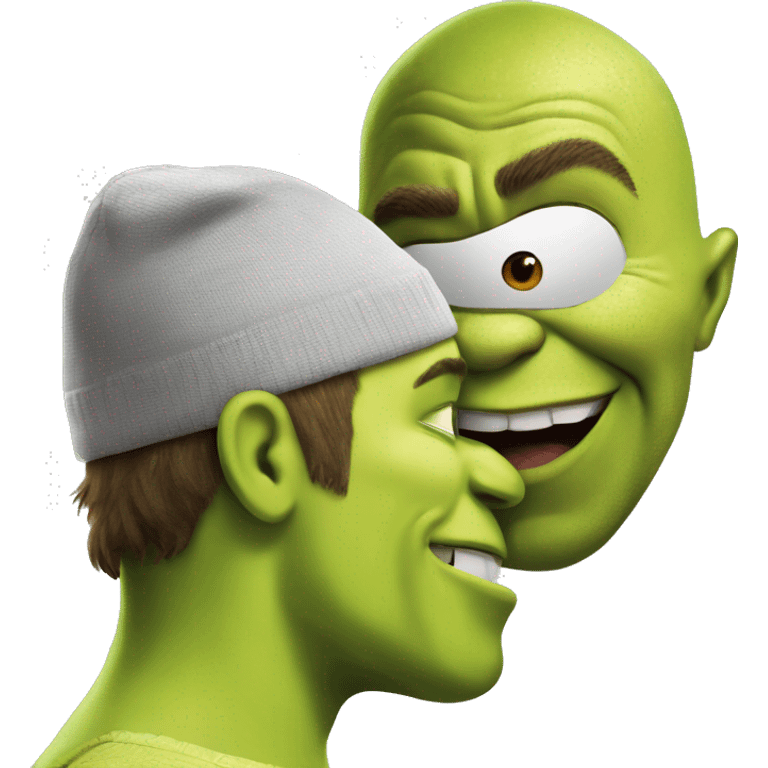 create an emoji of shrek kissing spiderman emoji