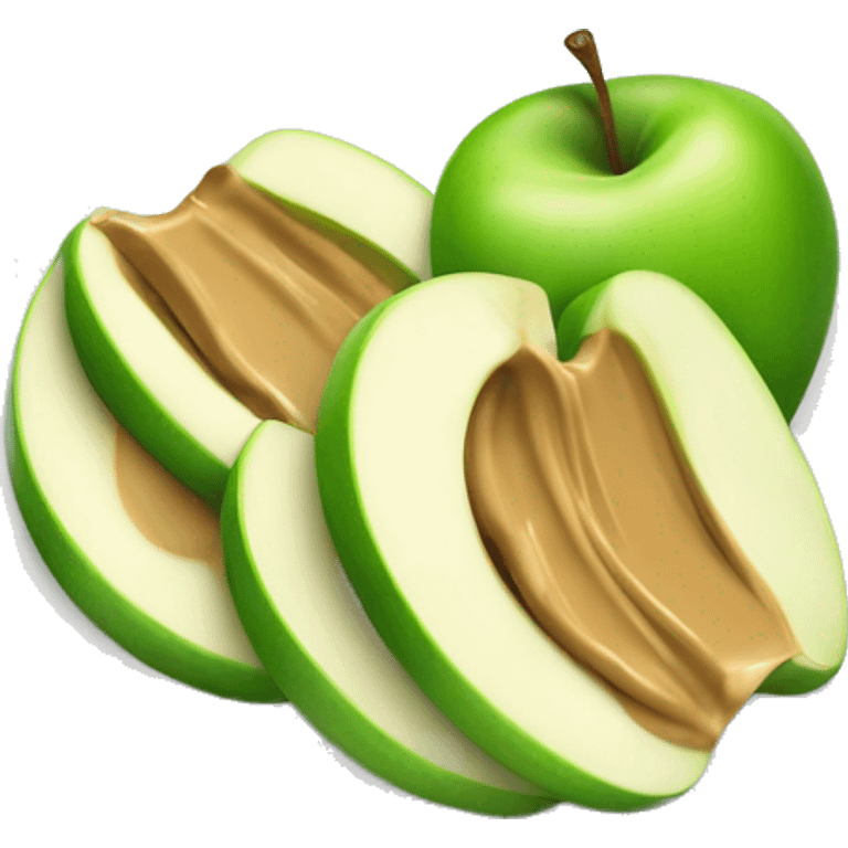 sliced green apple slices with peanut butter on a plate emoji