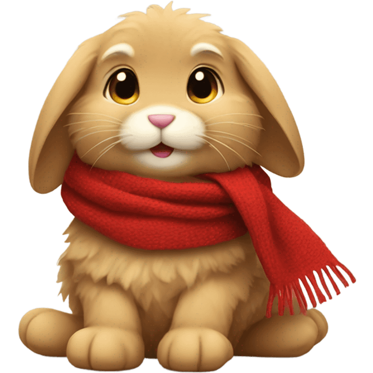 light brown fluffy bunny with red scarf laying down emoji