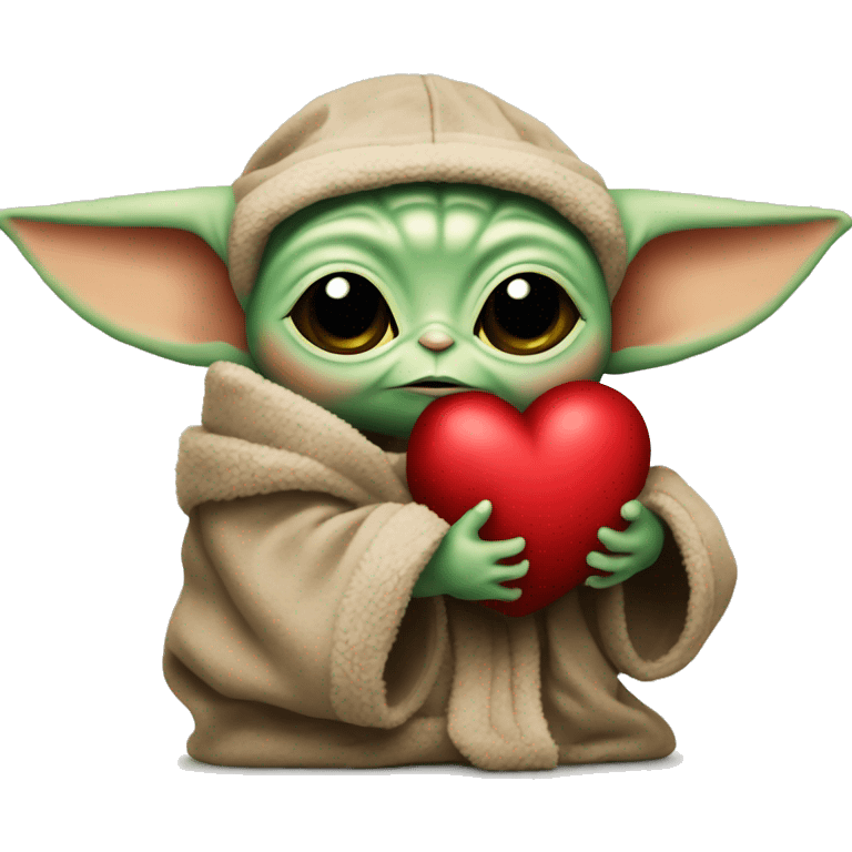 Baby Yoda holds a big plush red heart emoji