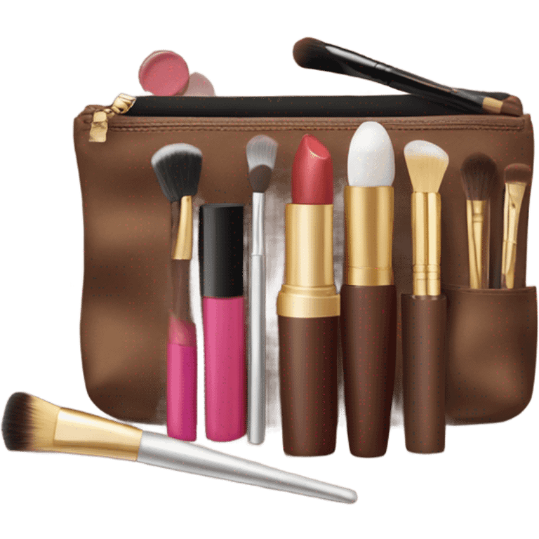 Brown Cosmetic Bag with cosmetics emoji