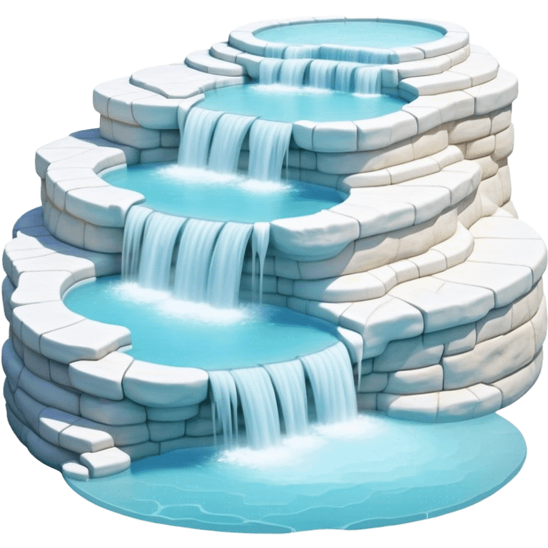 Cinematic Realistic Pamukkale Landmark Emoji, showcasing surreal cascading terraces of thermal waters rendered with ethereal textures and soft, luminous lighting. emoji