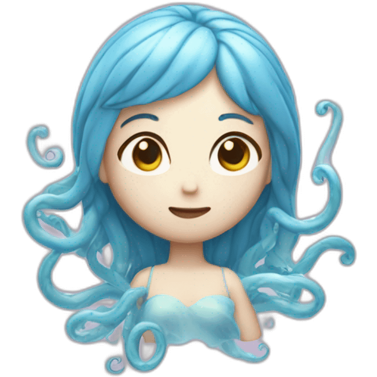 A serene girl emoji with its translucent body pulsating slowly and its tentacles gracefully swaying in the currents. emoji