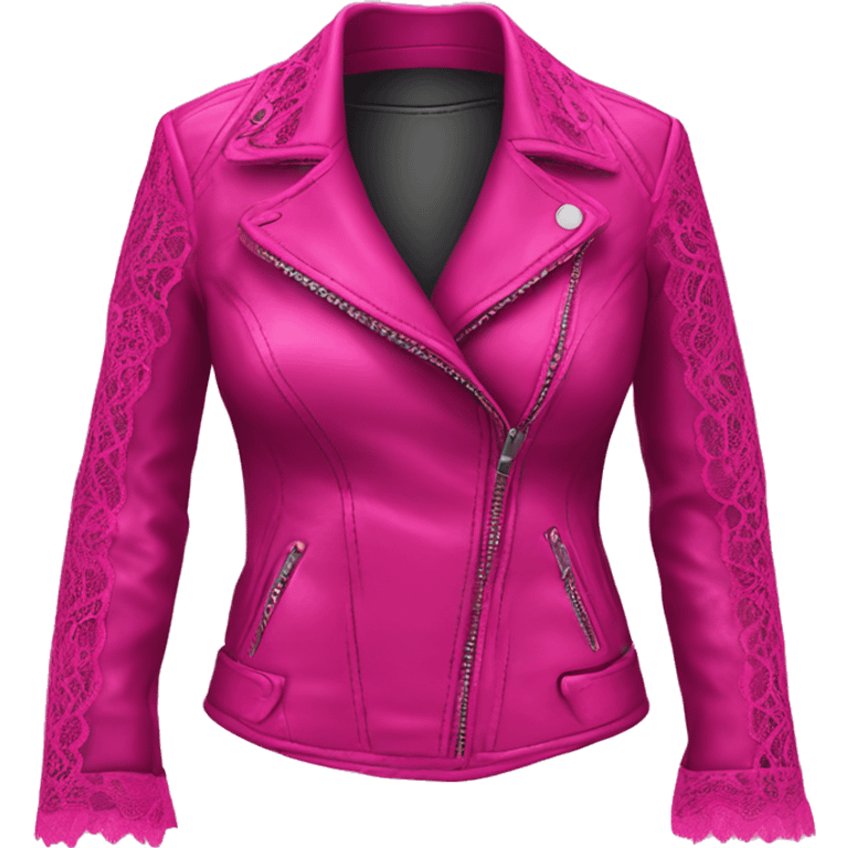 Realistic isolated open magenta feminine fashion leather jacket with hot pink lace. emoji