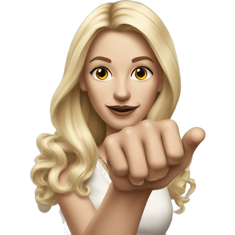 Blonde elegant women with LONG HAIR, her Body Covered with Tattoos, POINTING YOU FORWARD with her HAND with INDEX FINGER, Hyper Realistic emoji