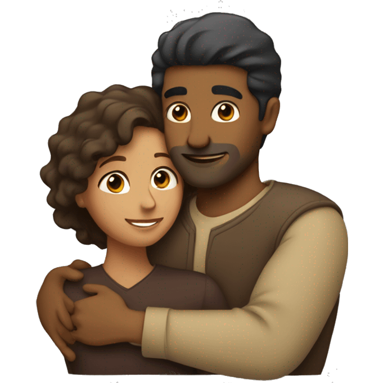 a brown man a woman hugging emoji