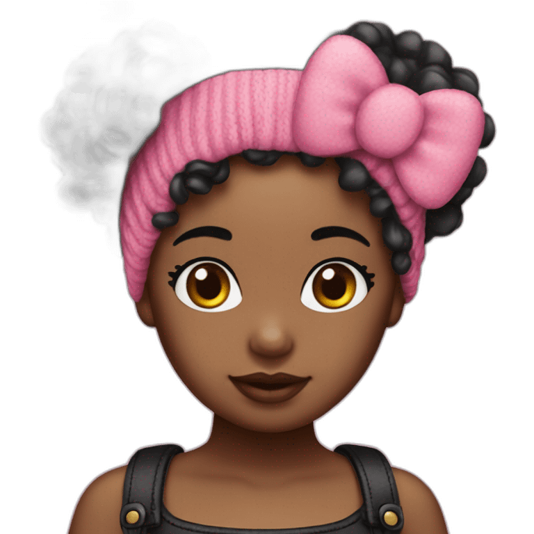 Hello kitty beanie black girl with curly pink and black hair emoji