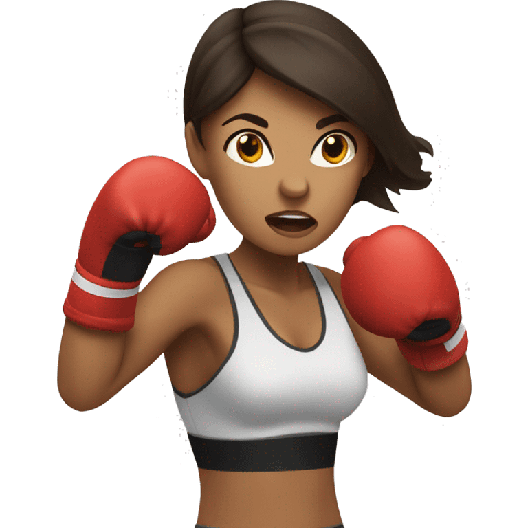 Brunette woman boxer throwing a punch emoji