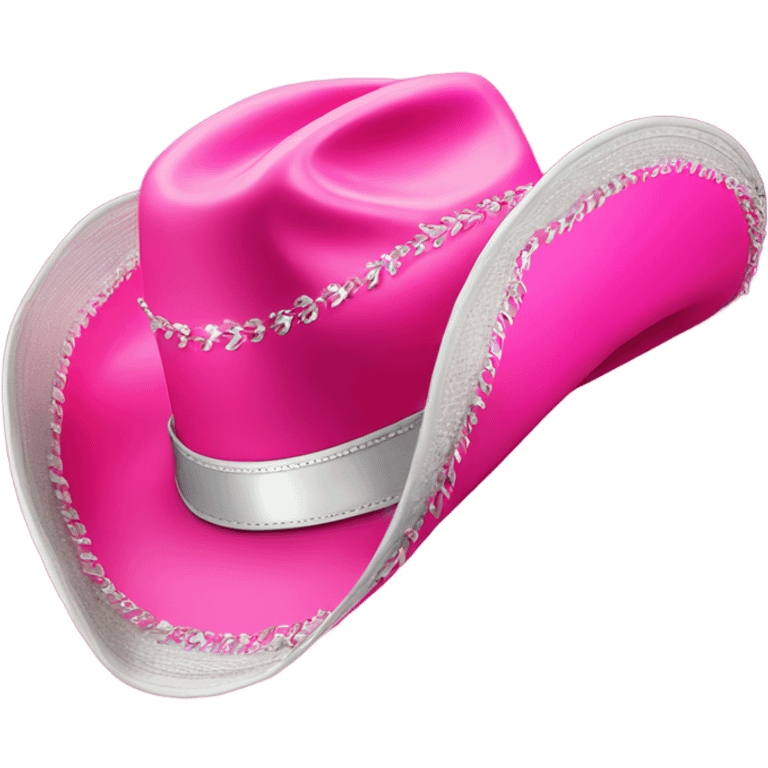 Hot pink cowboy hat with silver fringe around the rim emoji