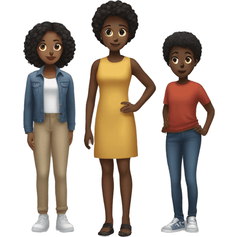 One black girl standing front and center with 2 other black girls behind her and a black boy emoji