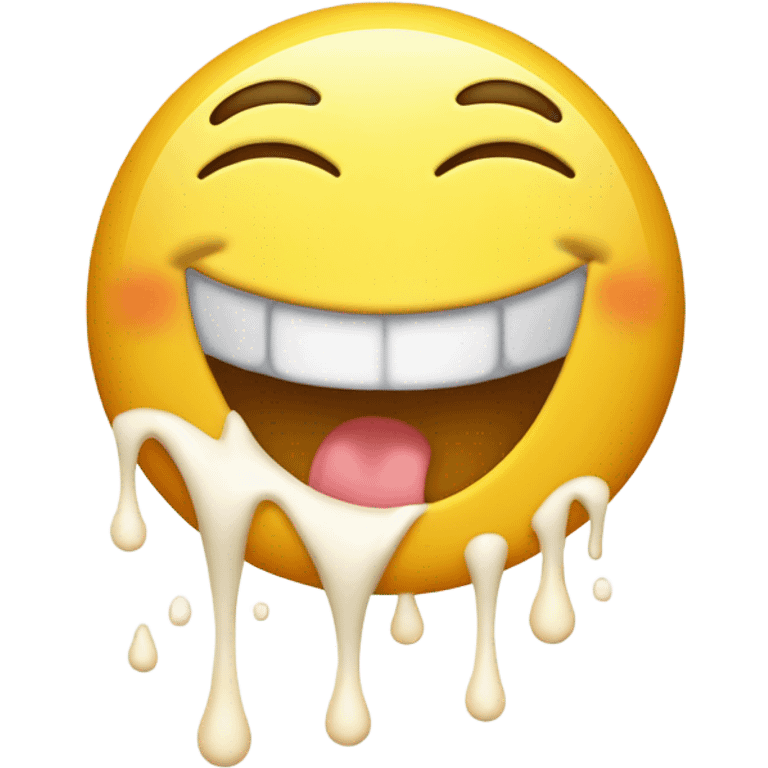 Emoji of a euphoric smiling drooling face with milk dripping down the face  emoji