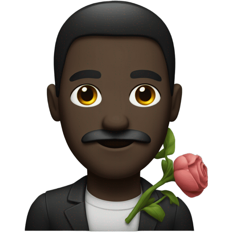 create a dark man with a muscular mustache handing a flower emoji