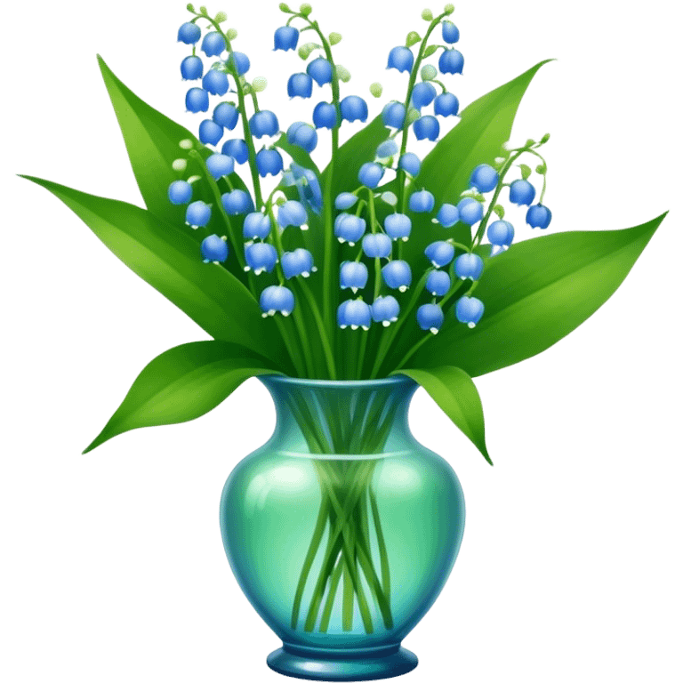 bouquet of blue lily of the valley in a green glass vase  emoji