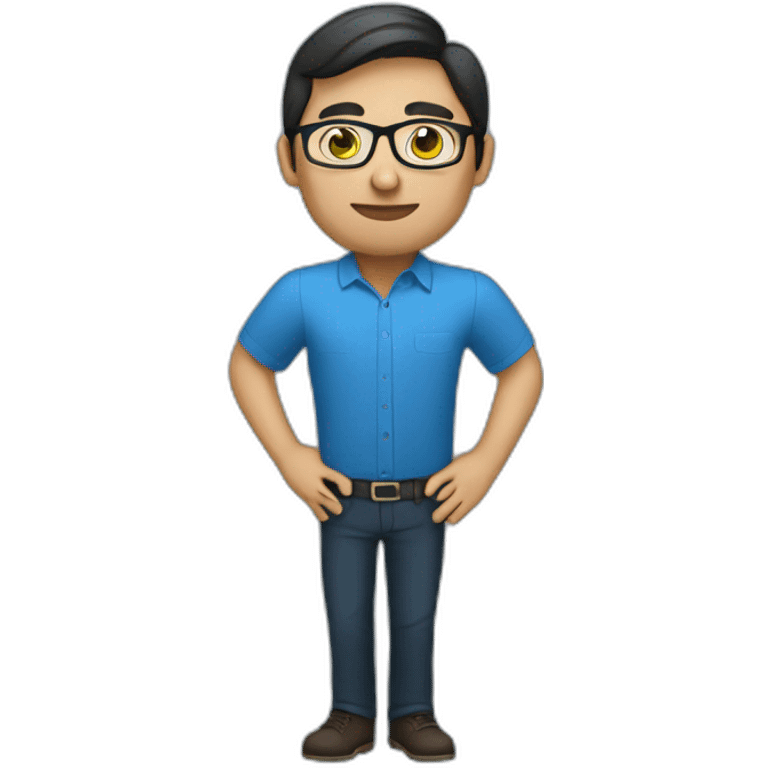 project manager dark hair glasses blue shirt emoji