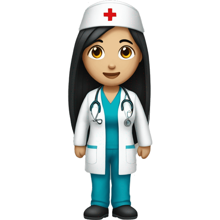 Asian female nurse with long black hair in scrubs  emoji