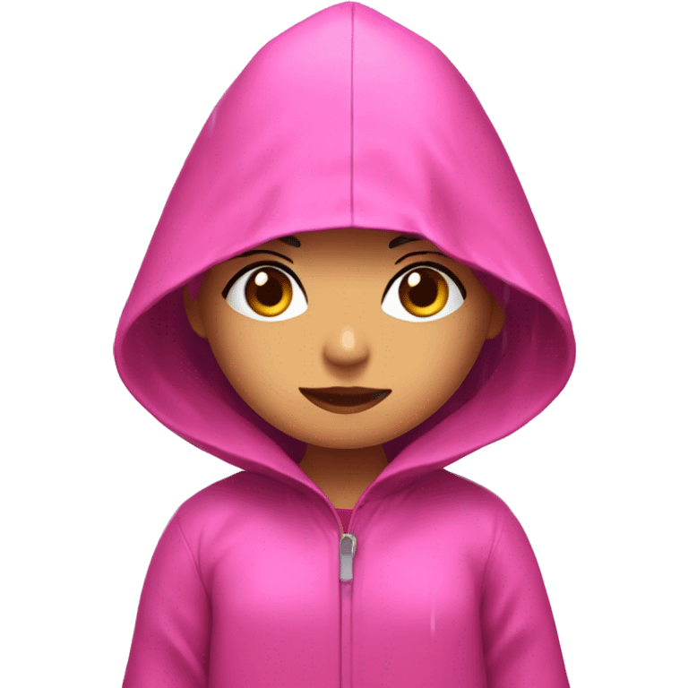 Girl in Pink raincoat dress in downpour  emoji