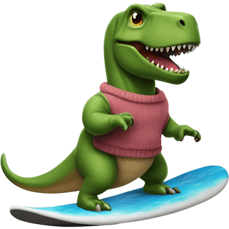 Trex wearing a sweater and then surfing  emoji