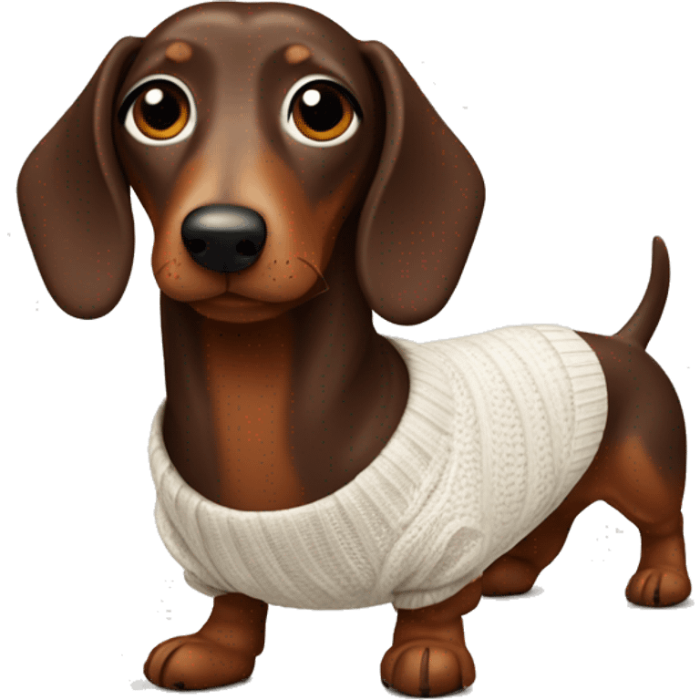 Chocolate and Tan Sausage dog wearing a white jumper  emoji