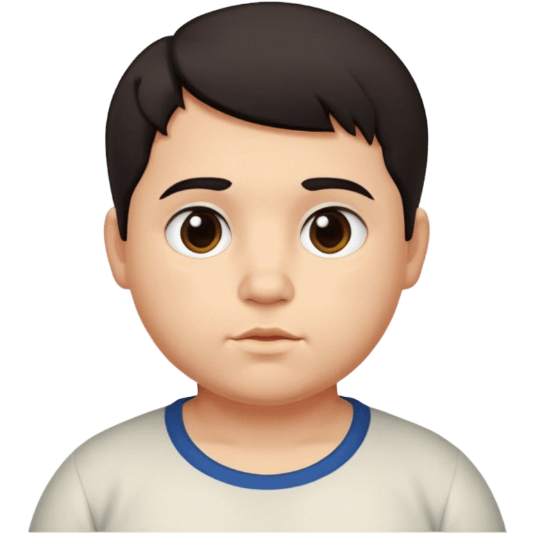 A not very thin Portuguese boy with dark hair, dark eyes, chubby cheeks, and a short haircut. emoji